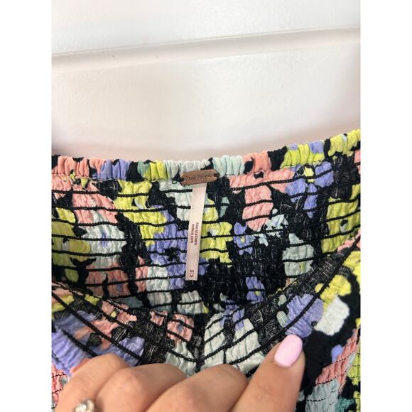 Free People‎ Floral Ariana Smocked Bodice Puff Sleeve Top Multicolor Size Medium - Picture 7 of 12